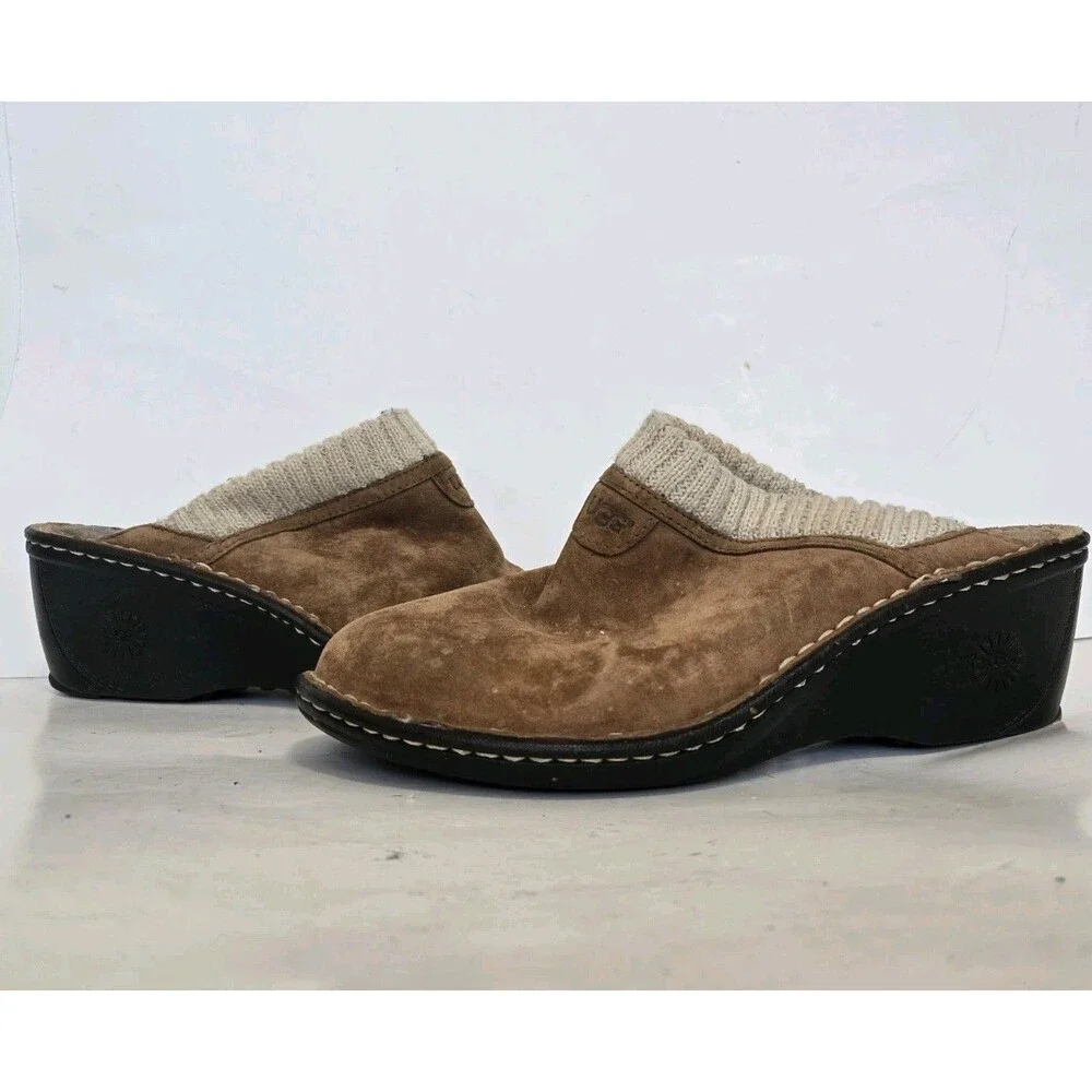 UGG Australia Wedge Womens Gael Chestnut 10 Mules Clog Suede Sheepskin 1934